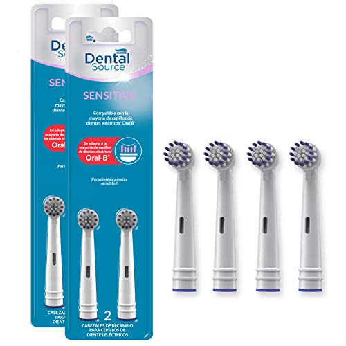 Dental Source SENSITIVE, Cabezales de recambio para Oral-B cepillo de dientes eléctrico - Para dientes y encías más sensibles - Compatible con brackets o implantes dentales - Pack de 4