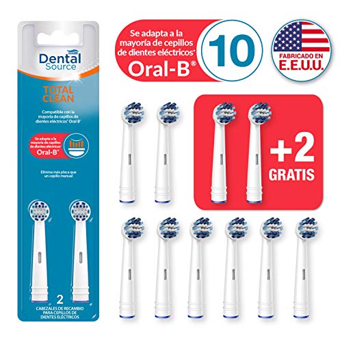 Dental Source TOTAL CLEAN, Cabezales de recambio para Oral-B cepillo de dientes eléctrico- Fabricado en USA - Compatible con brackets, implantes dentales u otros aparatos de ortodoncia, Pack de 10
