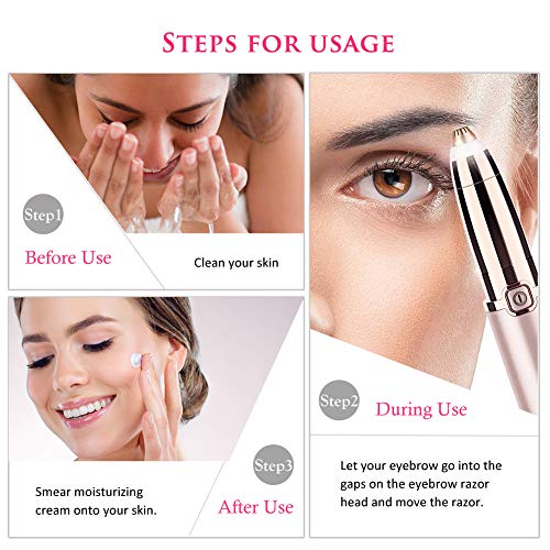 Depiladora de Cejas, Eléctrica Depiladora Facial Mujer, Recortador de Vello Nariz/Orejas, Luz LED Incorporada, USB Recargable, Eyebrows Trimmer