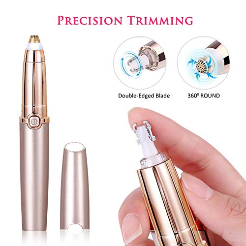 Depiladora de Cejas, Eléctrica Depiladora Facial Mujer, Recortador de Vello Nariz/Orejas, Luz LED Incorporada, USB Recargable, Eyebrows Trimmer