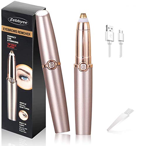 Depiladora de Cejas, Eléctrica Depiladora Facial Mujer, Recortador de Vello Nariz/Orejas, Luz LED Incorporada, USB Recargable, Eyebrows Trimmer