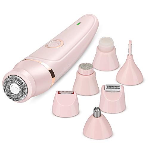 Depiladora Facial Mujer con 7 Cabezales, IPX6 a Prueba de Agua, 4800 Rpm, Afeitadora Electrica Mujer para Vello Facial, Cejas, Axilas, Área del Bikini, Rasuradora Femenina (Rosa)