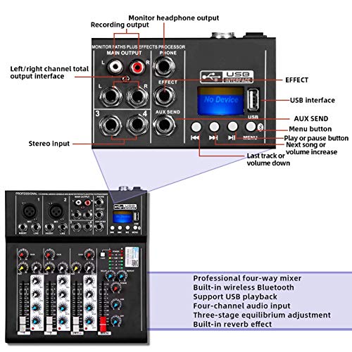 Depusheng HT4 Profesional 4 canales USB Jack Mezclador de audio portátil Bluetooth Live Studio Audio DJ Sonido Consola de mezcla