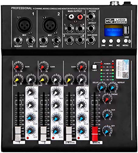 Depusheng HT4 Profesional 4 canales USB Jack Mezclador de audio portátil Bluetooth Live Studio Audio DJ Sonido Consola de mezcla