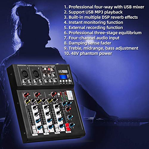 Depusheng HT4 Profesional 4 canales USB Jack Mezclador de audio portátil Bluetooth Live Studio Audio DJ Sonido Consola de mezcla