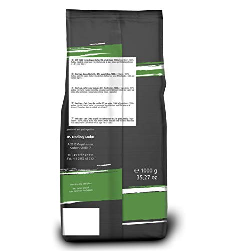 Der-Franz - Café Crema Organic con certificación UTZ, en grano, 1000 g