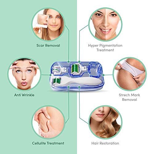 Derma Roller 3in1 Professional Dermaroller Titanium Needles -Medical Certifications Approved -Derma Microneedling Roller 0.5 mm, 1mm & 1.5mm for Body,Face,Areas Around Eyes, Nose & Lip.User Manual