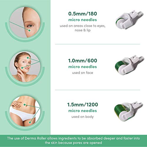 Derma Roller 3in1 Professional Dermaroller Titanium Needles -Medical Certifications Approved -Derma Microneedling Roller 0.5 mm, 1mm & 1.5mm for Body,Face,Areas Around Eyes, Nose & Lip.User Manual