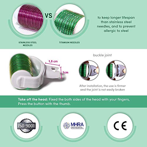 Derma Roller 3in1 Professional Dermaroller Titanium Needles -Medical Certifications Approved -Derma Microneedling Roller 0.5 mm, 1mm & 1.5mm for Body,Face,Areas Around Eyes, Nose & Lip.User Manual