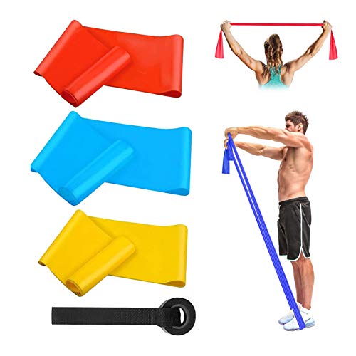 DERU Bandas Elasticas Fitness, Banda Elástica de Látex con 3 Niveles de Resistencia, Cintas Elasticas Fitness con Anclaje de Puerta, para Fisioterapia, Rehabilitación, Yoga y Entrenamiento de Fuerza