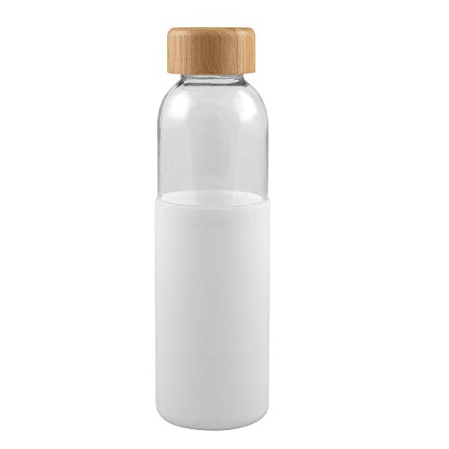 Desconocido Botella Fabricada en Cristal y tapón de bambú de 500 ml de Capacidad con Funda de Silicona.