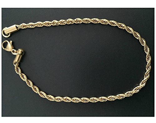 Desconocido Cadena de Oro Pulsera/Tobillera 3 mm Real 14 K Chapado en Oro de Corte de Diamante Cadena de la Cuerda con un Hecha en Estados Unidos.