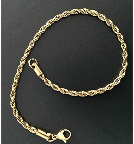 Desconocido Cadena de Oro Pulsera/Tobillera 3 mm Real 14 K Chapado en Oro de Corte de Diamante Cadena de la Cuerda con un Hecha en Estados Unidos.