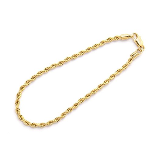 Desconocido Cadena de Oro Pulsera/Tobillera 3 mm Real 14 K Chapado en Oro de Corte de Diamante Cadena de la Cuerda con un Hecha en Estados Unidos.