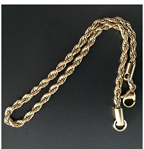 Desconocido Cadena de Oro Pulsera/Tobillera 3 mm Real 14 K Chapado en Oro de Corte de Diamante Cadena de la Cuerda con un Hecha en Estados Unidos.