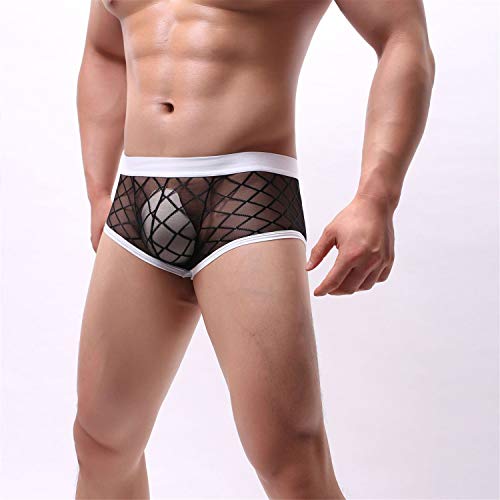 Desconocido JIER Bóxer para Hombre, Malla Suave Ropa Interior Transparente Pantalones Pack de 3 Boxer (Negro,XXL)