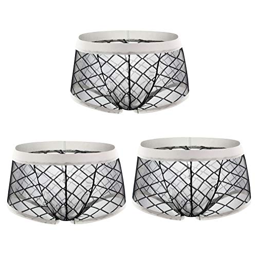 Desconocido JIER Bóxer para Hombre, Malla Suave Ropa Interior Transparente Pantalones Pack de 3 Boxer (Negro,XXL)