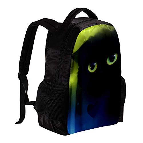 Desheze Mochila ligera con ojos verdes grandes, diseño de gato negro para la escuela y viajes, resistente al agua para mujeres y hombres, 27,5 x 13 x 40 cm