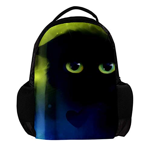 Desheze Mochila ligera con ojos verdes grandes, diseño de gato negro para la escuela y viajes, resistente al agua para mujeres y hombres, 27,5 x 13 x 40 cm