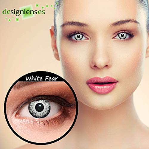 Designlenses, Dos lentillas de color blanco y negro para Halloween zombie disfraz lentillas sin dioprtías/corregir + gratis caso de lente „White Fear"