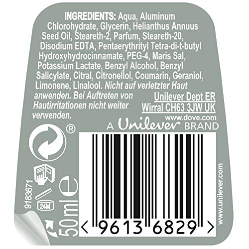 Desodorante para hombres de la marca Dove, con roll on. Cuida tu piel. Elementos frescos. Antitranspirante. Pack de 6 unidades de 50 ml