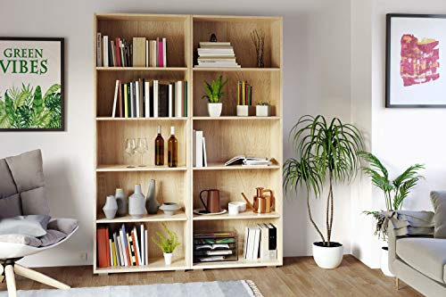 Deuba Estantería libreria Biblioteca Vela Roble 5 estantes 190 cm Mueble de almacenaje Oficina Dormitorio salón casa