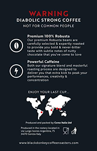 DEVIL'S ROAST ? 500g Café Molido Extremadamente Fuerte ? Espresso Altamente Cafeinado ? 100% Robusta de alta calidad de Black Donkey Coffee Roasters