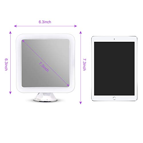DeWEISN Espejo de Aumento con Luz, Espejo de Maquillaje con Ventosa LED Natural Rotación de 360° Espejo Cosmético Iluminado Aumento 10X Portátil para Viajes y Baño (Cuadrado)