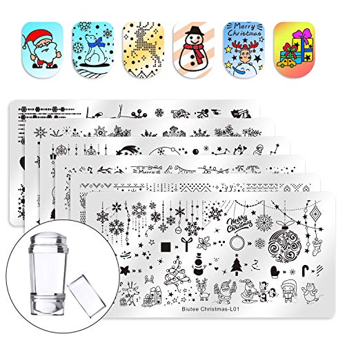 Dewel Nail Art Stamping Placas Estampacion Uñas para Manicura con Sello de Silicona Diseño para Navidad