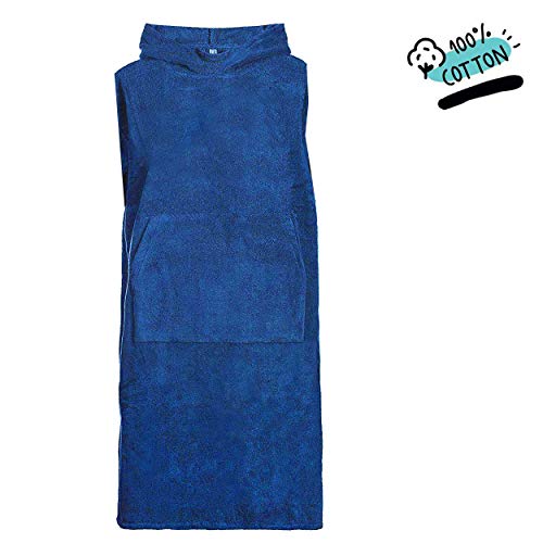 DHestia - Toalla Poncho Adulto de Surf y Playa de Algodón 100%. con Capucha y Bolsillos. (Azúl Royal, Talla Adulto)
