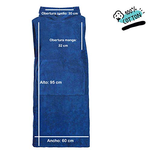DHestia - Toalla Poncho Adulto de Surf y Playa de Algodón 100%. con Capucha y Bolsillos. (Azúl Royal, Talla Adulto)