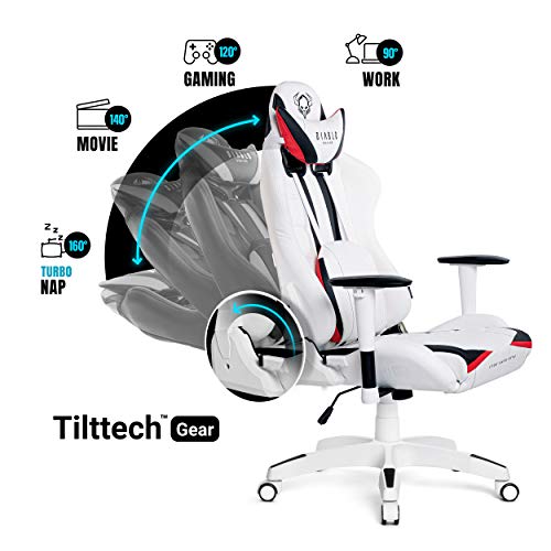 Diablo X-Ray Gaming Silla de Oficina Silla Gamer Apoyabrazos 4D Diseño Ergonomico HQ Cuero Sintético Perforación Función de Inclinación Soporta hasta 200 kg (Blanco-Negro, XL)