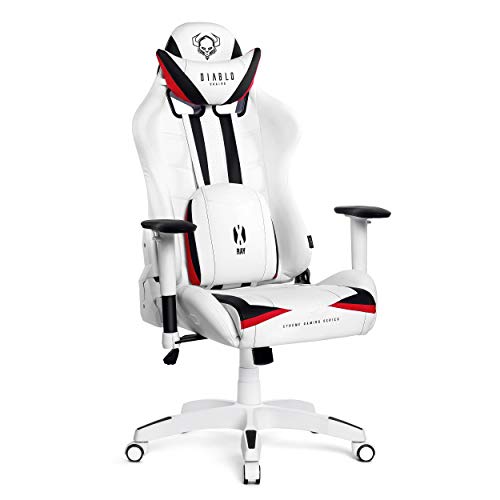 Diablo X-Ray Gaming Silla de Oficina Silla Gamer Apoyabrazos 4D Diseño Ergonomico HQ Cuero Sintético Perforación Función de Inclinación Soporta hasta 200 kg (Blanco-Negro, XL)