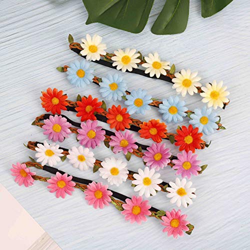 Diadema de Flores 12 Piezas Multicolor Diadema de Flores de Margarita con Cinta Elástica Ajustable para Mujeres Niñas Fiesta Playa