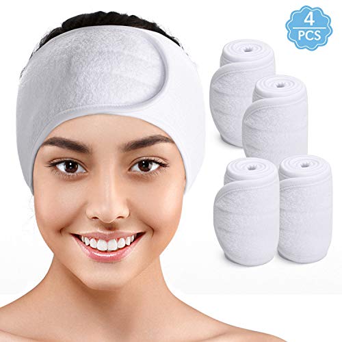 Diadema de spa de 3.5 pulgadas más ancha, toalla de rizo suave para el pelo, con cinta mágica para baño, maquillaje, cosméticos, 4 unidades