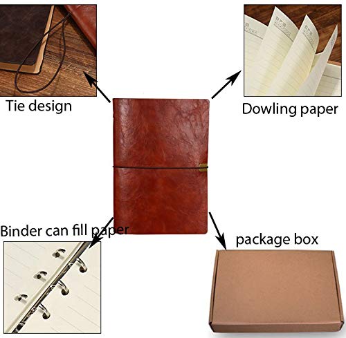 Diario de Escritura de Cuero A5 Viajeros Recargables Cuaderno Cuaderno Diario Cuaderno de Bocetos Vintage Navidad Regalos de San Valentín Cumpleaños de Bodas Regalos de Jubilación (Marrón)