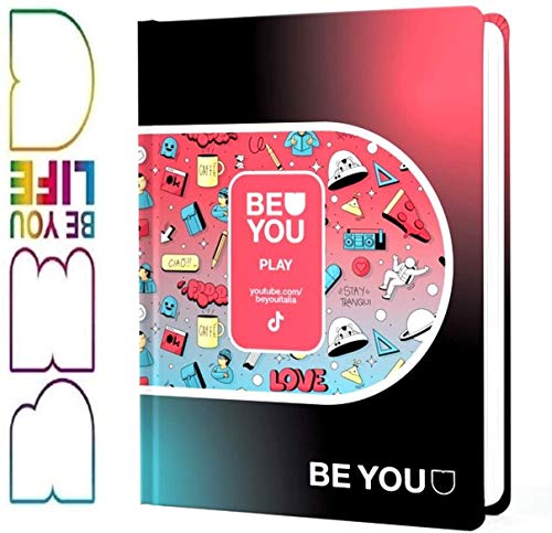 Diario escolar Be You Be Play – u Be Yourself estándar negro rojo azul ahumado 2020-2021 + llavero llavero de regalo + bolígrafo de colores + marcador de libros