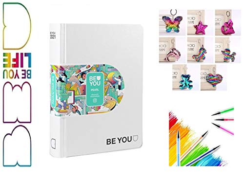Diario escolar Be You Be – u Be yourself estándar blanco 2020-2021 + llavero + bolígrafo de colores + marcapáginas