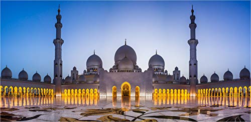 Dibond© - Cuadro de cristal acrílico para pared (hasta 280 cm de ancho), diseño de lago zayed mezquita abu dhabi