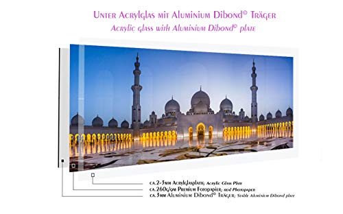 Dibond© - Cuadro de cristal acrílico para pared (hasta 280 cm de ancho), diseño de lago zayed mezquita abu dhabi