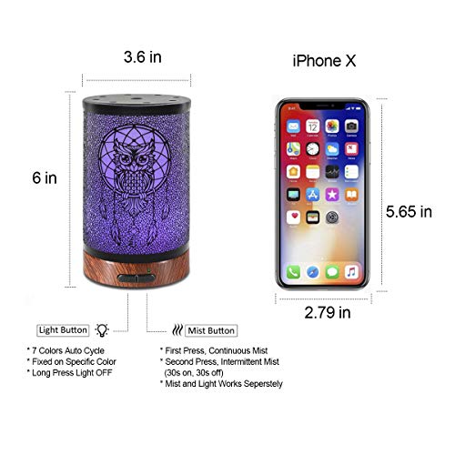 Difusor de Aceites Esenciales, Difusor de Aromas, Ultrasónico Aromaterapia Humidificador, Automáticamente Apaga Cuando sin Agua,100ml (Búho)