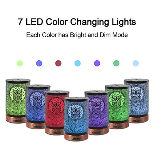 Difusor de Aceites Esenciales, Difusor de Aromas, Ultrasónico Aromaterapia Humidificador, Automáticamente Apaga Cuando sin Agua,100ml (Búho)