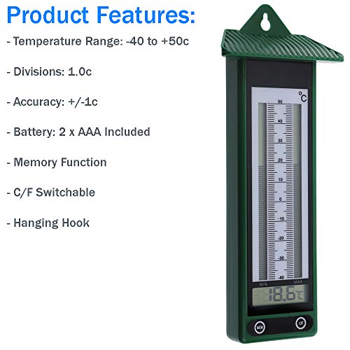 Digital max min termómetro diseño clásico en verde -40 A + 50 °C