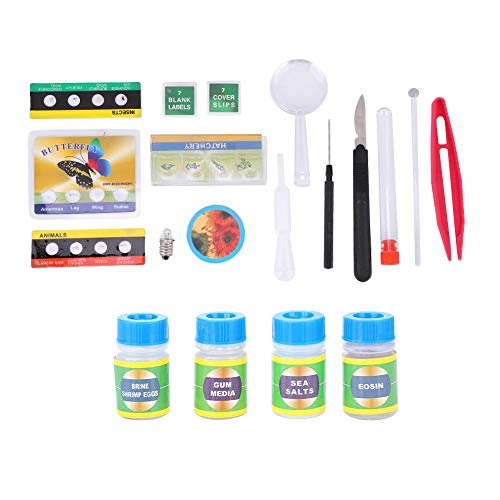 Dilwe Kit de Microscopio para Niños, 1200X Microscopio Monocular Compuesto Biológico Portátil LED de Luz Óptica Lente de Vidrio Juguetes de Ciencia para Niños