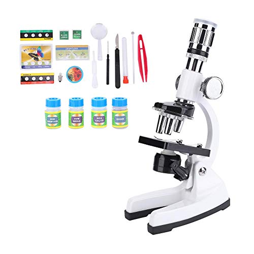 Dilwe Kit de Microscopio para Niños, 1200X Microscopio Monocular Compuesto Biológico Portátil LED de Luz Óptica Lente de Vidrio Juguetes de Ciencia para Niños