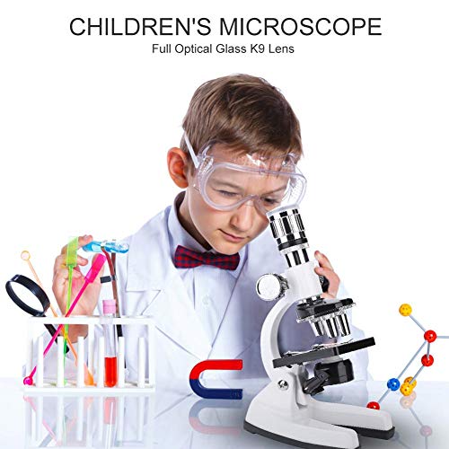 Dilwe Kit de Microscopio para Niños, 1200X Microscopio Monocular Compuesto Biológico Portátil LED de Luz Óptica Lente de Vidrio Juguetes de Ciencia para Niños