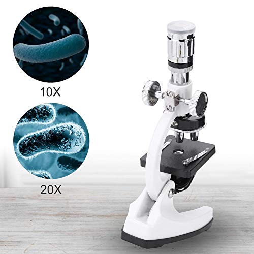 Dilwe Kit de Microscopio para Niños, 1200X Microscopio Monocular Compuesto Biológico Portátil LED de Luz Óptica Lente de Vidrio Juguetes de Ciencia para Niños