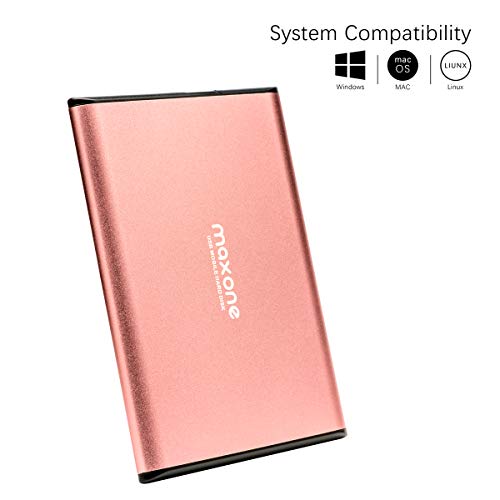 Disco duro externo Portátil 160GB - 2.5" USB 3.0 Ultrafino Diseño Metálico HDD para Mac, PC, Laptop, Ordenador, Smart TV, Chromebook - Rose Pink