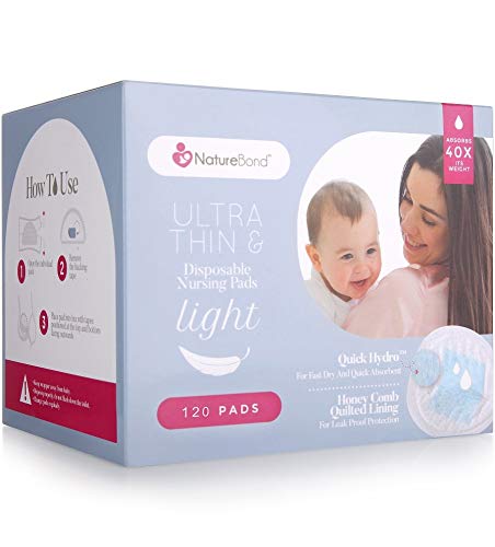 Discos absorbentes de lactancia desechables ultradelgadas, de NatureBond, 120 pzas. Almohadillas contorneadas para lactancia, ligeras y altamente absorbentes