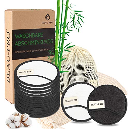 Discos Desmaquillantes Reutilizables, 10 Algodones Desmaquillantes Reutilizables Ecologicos, 5 Carbón de Bambú y 5 de Fibra de Bambú Desmaquillante Facial Para Todo Pieles, Lavables con Bolsa